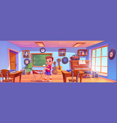 Kid In School Music Classroom On Lesson Cartoon