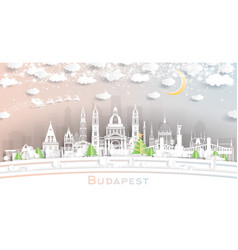 Budapest Hungary Winter City Skyline In Paper Cut