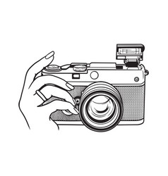 Hand Holding Digital Camera Black And White Logo