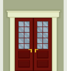 Double Door With Glass Window And Doorknob