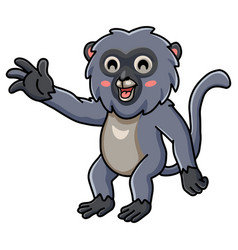 Cute Dusky Leaf Monkey Cartoon Waving Hand