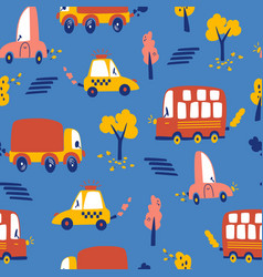 Urban Transport Seamless Pattern Autumn Trees