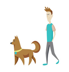 Young Man Walking With His Dog Modern Flat