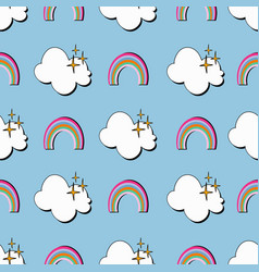 Retro Style Rainbow And Cloud Seamless Pattern