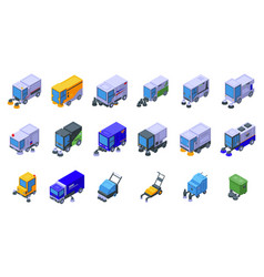 Sweeper Icons Set Isometric Street Truck