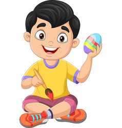 Cartoon Little Boy Painting An Easter Egg