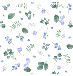 Blue Flowers On White Bg Floral Pattern