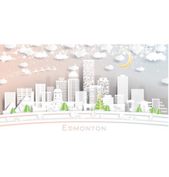 Edmonton Canada City Skyline In Paper Cut Style