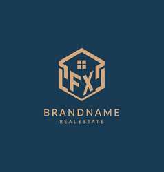 Initial Letter Fx Hexagonal House Roof Shape Icon