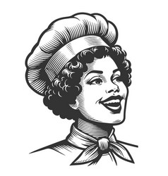 Retro Chef Woman Smiling Sketch