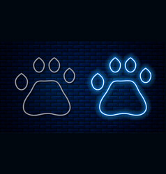 Glowing Neon Line Bear Paw Footprint Icon Isolated