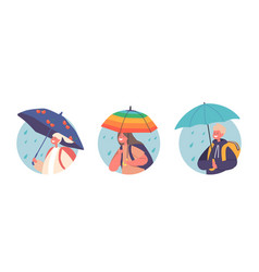 Happy Kids Under Umbrella Isolated Avatars