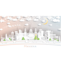 Havana Cuba Winter City Skyline In Paper Cut