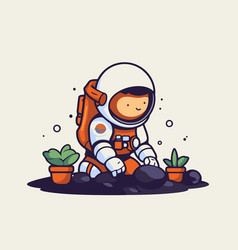 Astronaut Sitting On The Ground And Holding