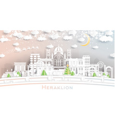 Heraklion Greece Winter City Skyline In Paper Cut