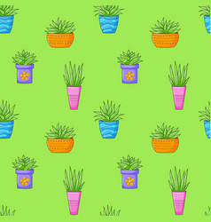 Seamless Pattern With Different Cactus Succulent