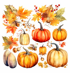 Autumn Thanksgiving Watercolor Clipart White