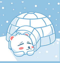 Cute Polar Beer Sleeping In The Igloo Cartoon