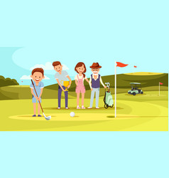 Happy Family On Golf Course Playing Golf Leisure