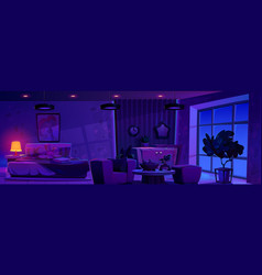 Bedroom Interior At Night With Bed