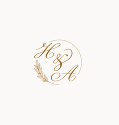 Initials Ha Wedding Monogram Logo With Leaves And