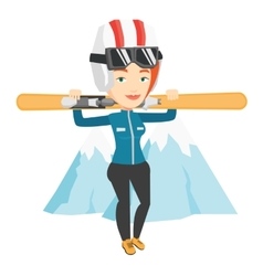 Woman Holding Skis