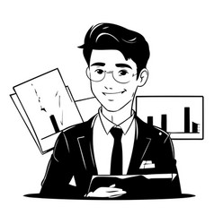 Businessman Working At The Office In Cartoon Style