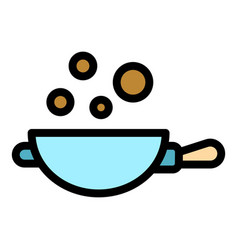 Chef Wok Frying Pan Icon Color Outline