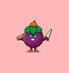 Cute Cartoon Mangosteen As Carpenter With Saw