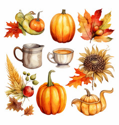 Autumn Thanksgiving Watercolor Clipart White