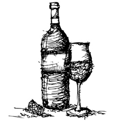 Sketch Drawing Of Wine Bottle And Glass