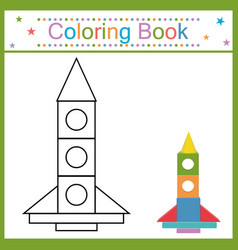 Coloring Book For Kids Rocket Black Contour Line