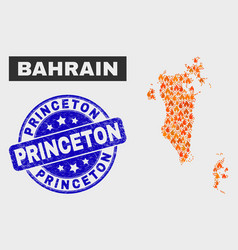 Fire Mosaic Bahrain Map And Grunge Princeton Stamp