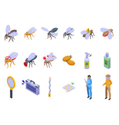 Tsetse Fly Icons Set Isometric Dangerous