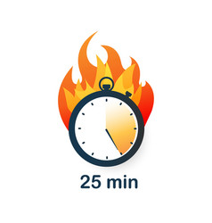 25 Minutes Clock On Fire Icon