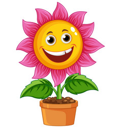 Cute Flower In Pot With Smiley Face