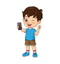 Cute Little Boy Taking Selfie With A Smartphone