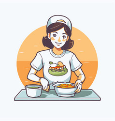 A Woman In White T-shirt With Bowl Of Food