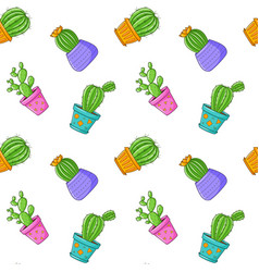 Seamless Pattern With Different Cactus Succulent