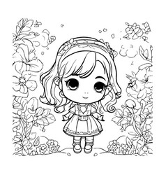 Cute Little Girl In Floral Garden Coloring Page