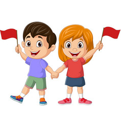 Cartoon Children Holding An Indonesian Flag