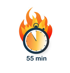 55 Minutes Clock On Fire Icon