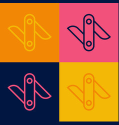 Pop Art Line Swiss Army Knife Icon Isolated On