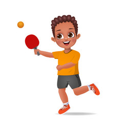 Cute Boy Kid Playing Table Tennis