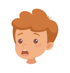 Little Boy Character Face With Brown Hair Gasping