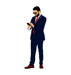 Elegant Business Man In Suite With Mobile Phone