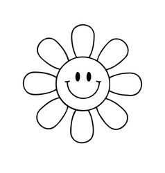 Groovy Smiley Face Daisy Blossom Hippie Flower Vec