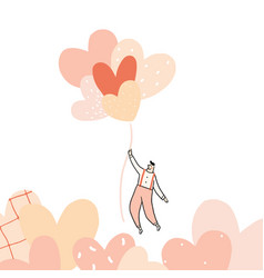 Hand Drawn Of Man Flying With Heart Balloon