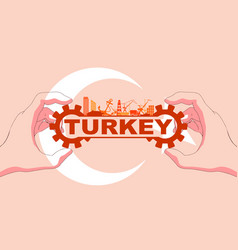 Hand Holding Turkey Country Name With National