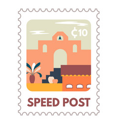 Speed Post Postal Card Or Mark With Cityscape